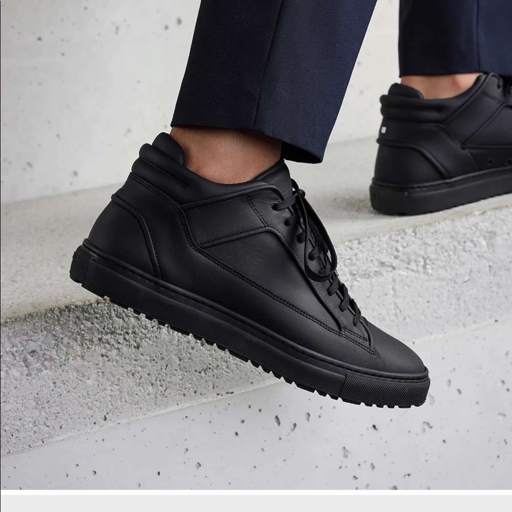 ETQ Amsterdam MID TOP 2 SNEAKER, Sz US 10.5 EU 44 UK 10. Black Leather